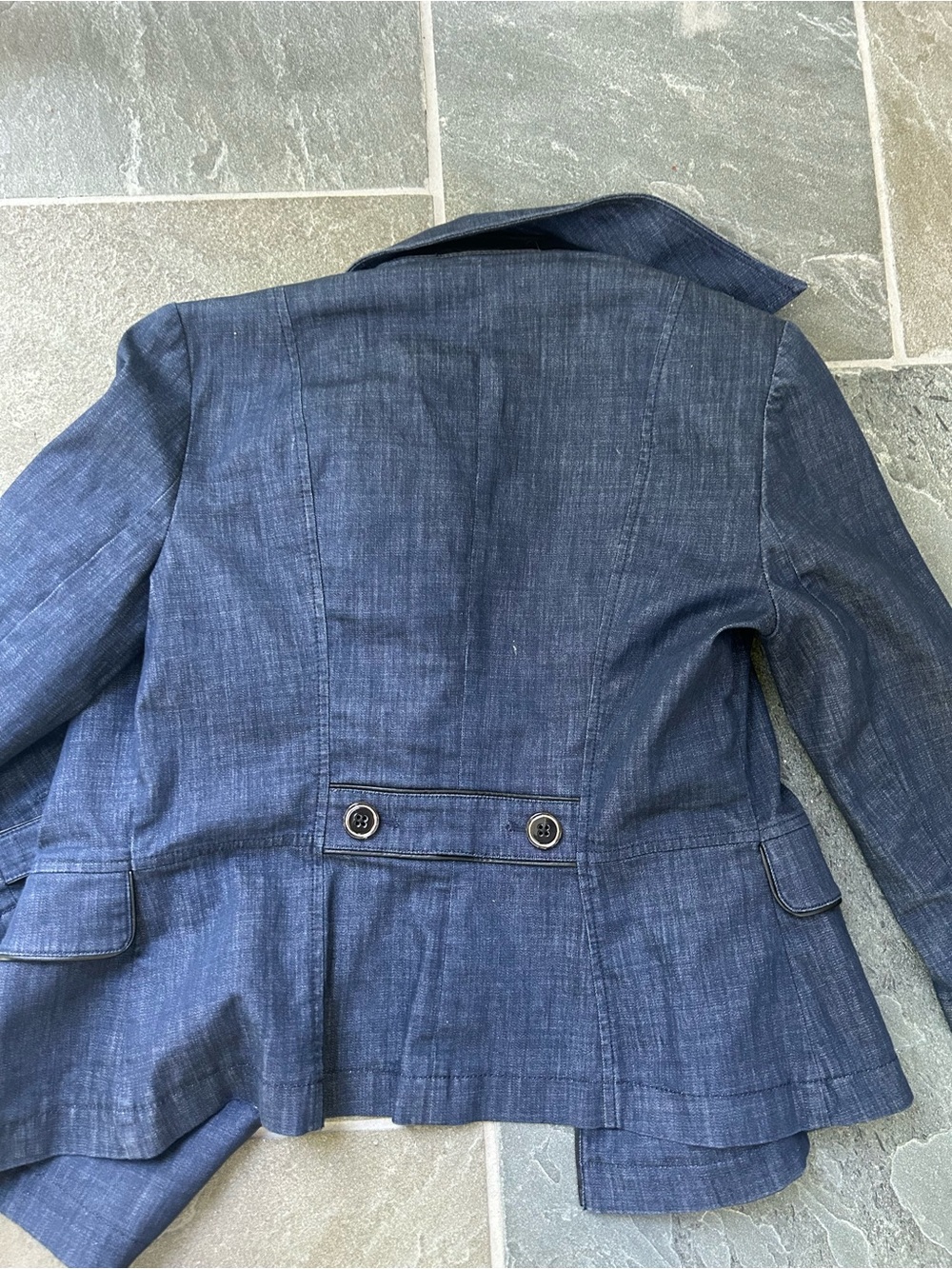 White House black market Navy Double-Breasted denim Cotton Jacket - Picture 4 of 5